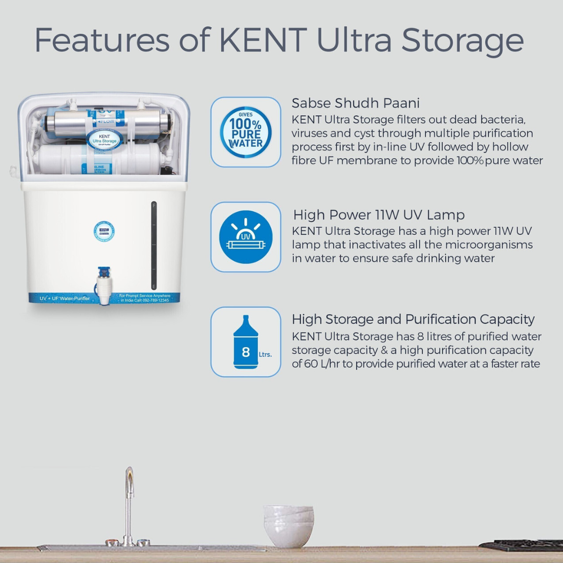 KENT ULTRA STORAGE 8 L UV + UF Water Purifier