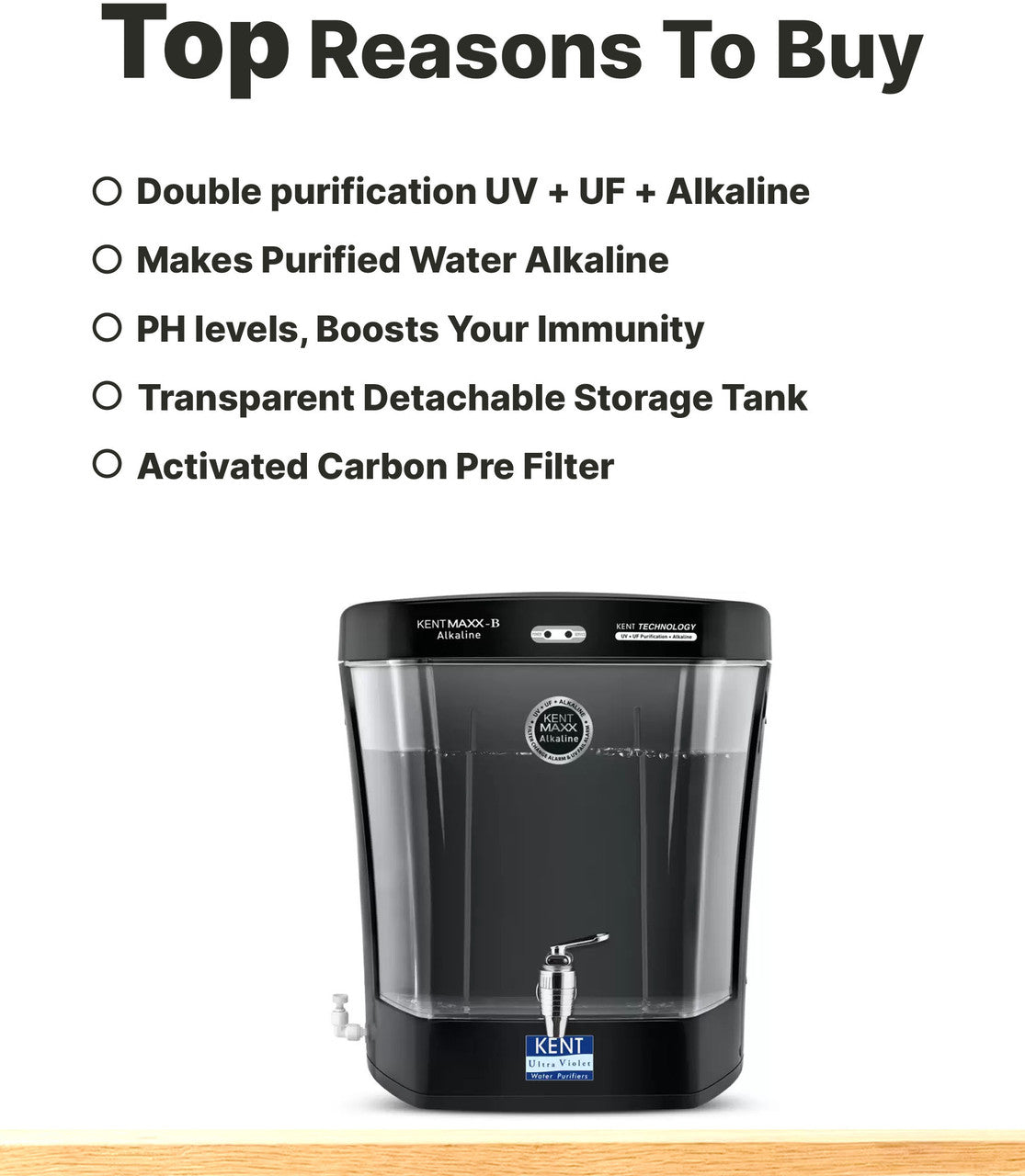 KENT Maxx Alkaline-B UV + UF + Alkaline Water Purifier  (Black)