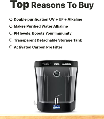 KENT Maxx Alkaline-B UV + UF + Alkaline Water Purifier  (Black)